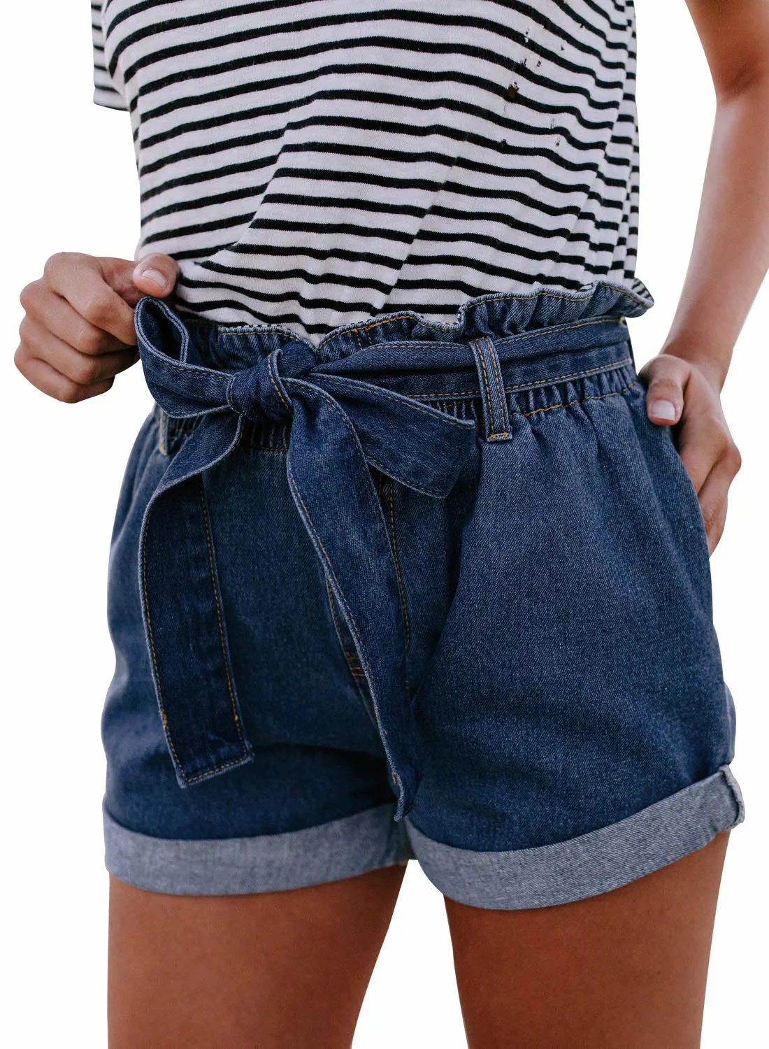 Casual Dark Blue Womens Denim Shorts Comfortable Fashion Short Jeans