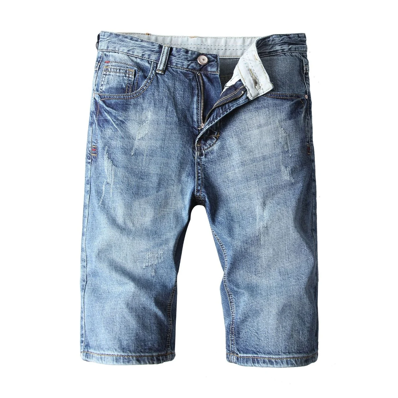 Classic Mens Causal Skinny Stretch Blue Denim Shorts Leisure Short Jeans