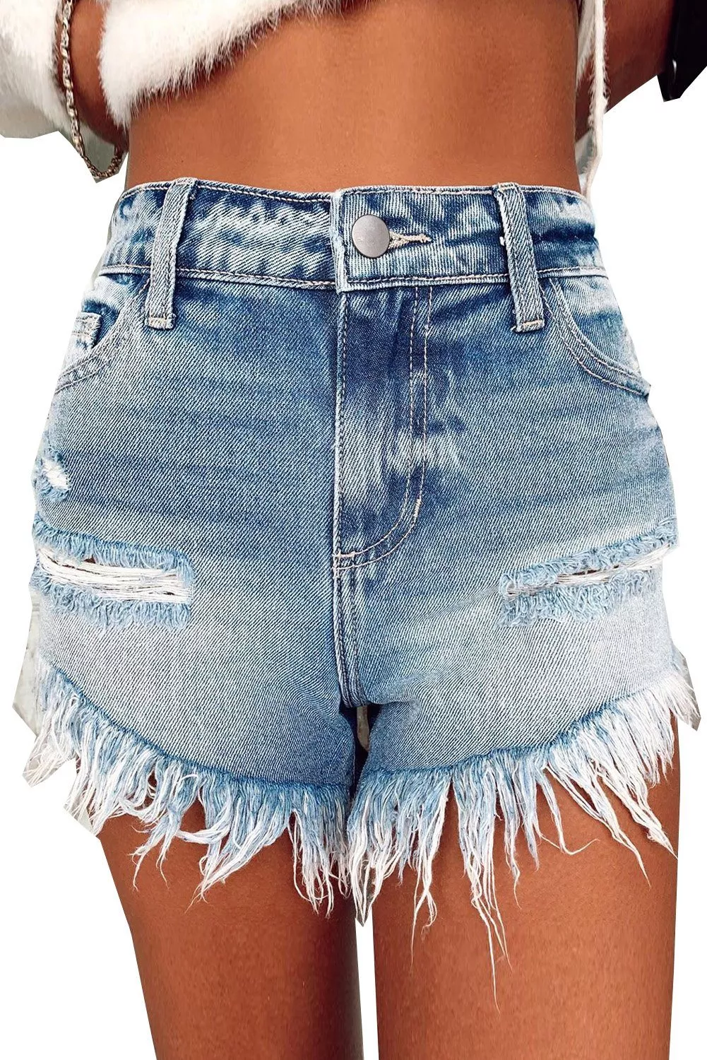 Fashion Sexy Summer Women Frayed Tasseled High Rise Ladies Jean Denim Shorts