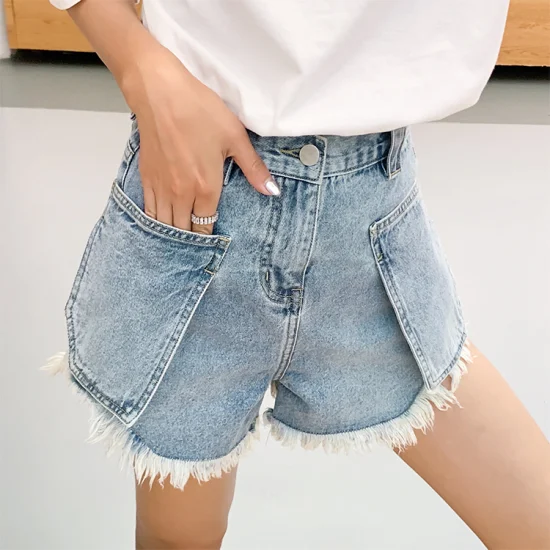 Light Colored Denim Shorts With Short Front And Long Back