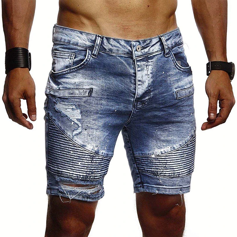 New Style 3 Colours Men S Denim Shorts Broken Pleated Shorts