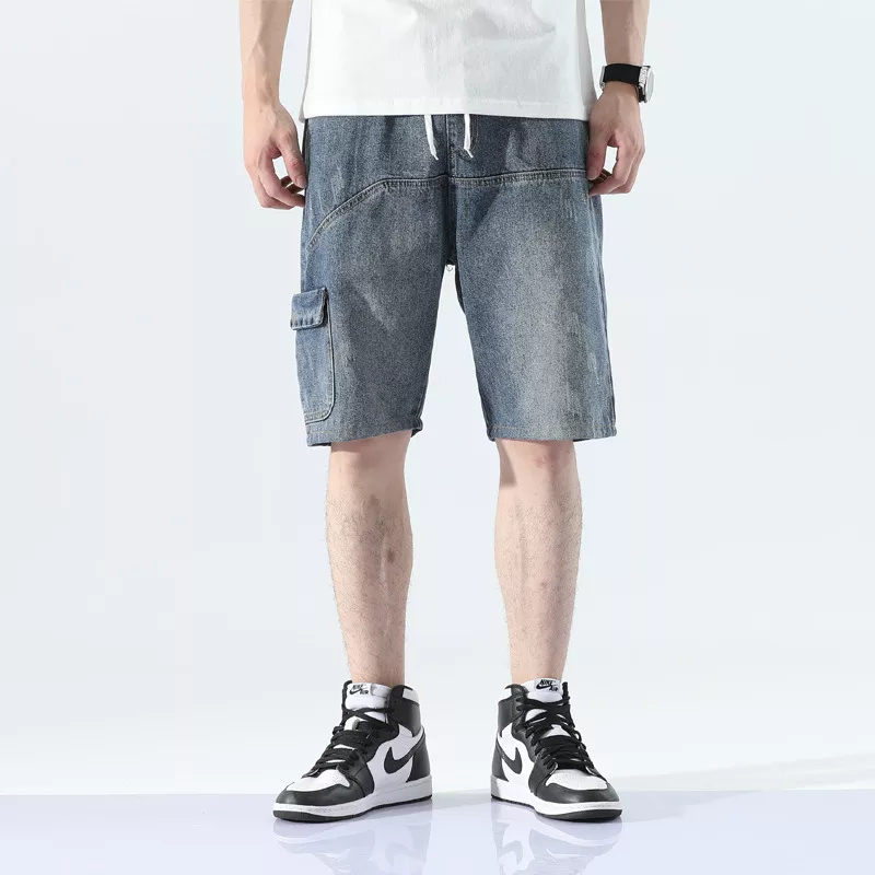 Plus Size Trend Elastic Waist Tie Harem Pants Denim Shorts